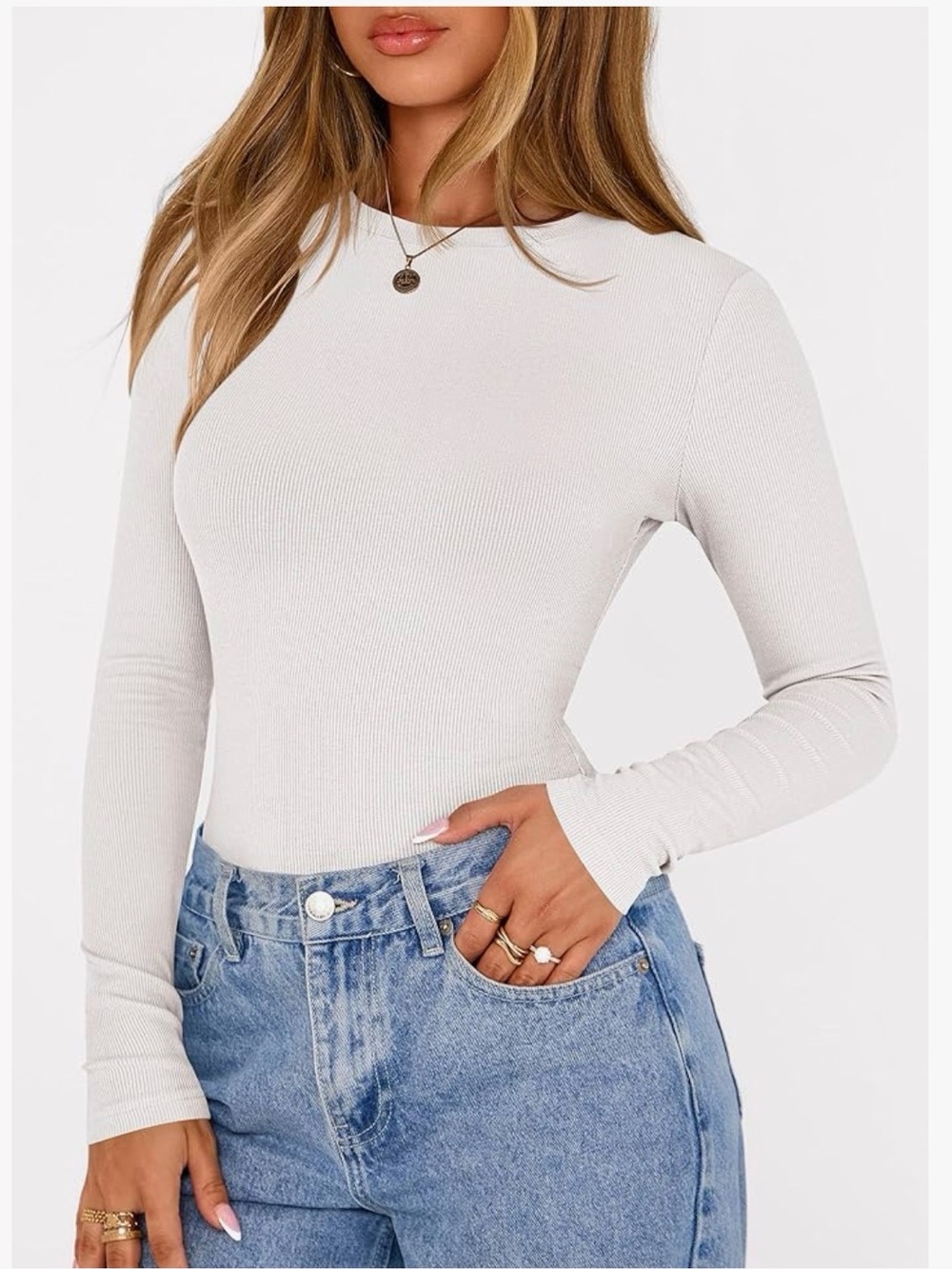 Classic Crewneck Long Sleeve Bodysuit - White